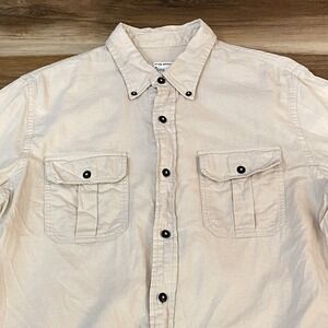 Club Monaco Work Shirt Mens Medium Slim Fit Button Down Utility Tan Cotton Khaki